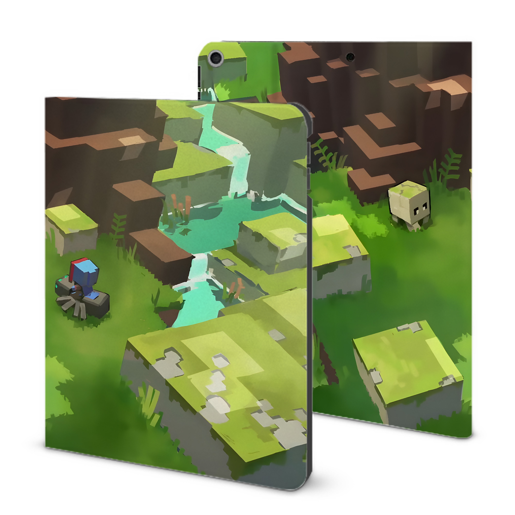 （画像用） マインクラフト ブロックの世界 Minecraft MC Block world IPad ケース ブック型 PUレザー TPU 耐衝撃 軽量 薄型 ペン収納なし 全面保護 IPad 各モデル対応